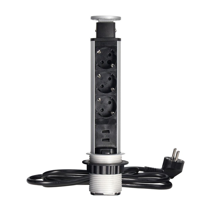 Контакт 6см 3x250V с ключалка USB зарядно 1.8м OR-AE-1349(GS) шуко