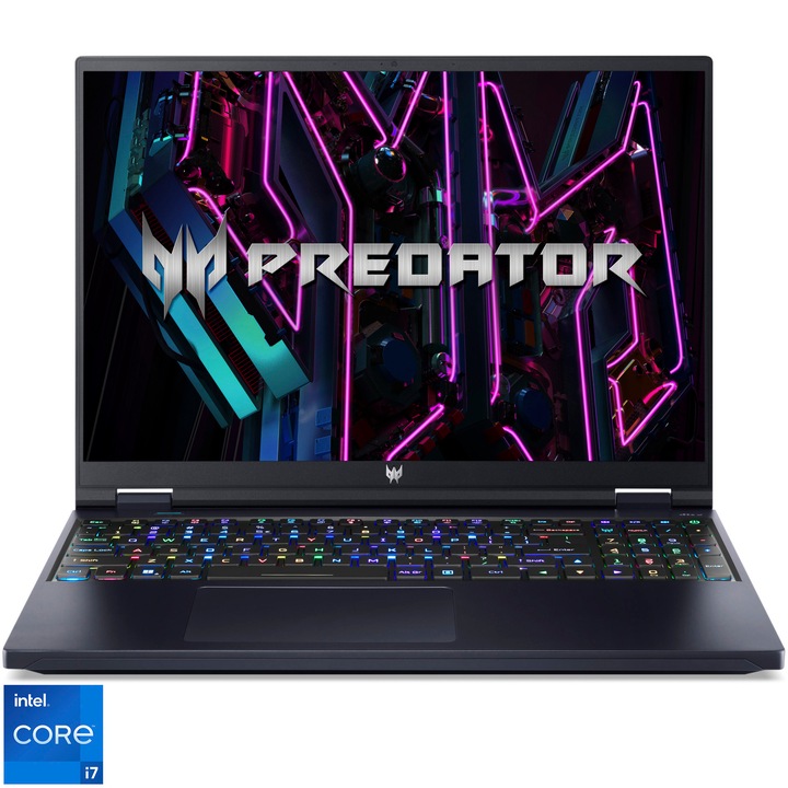 Лаптоп Gaming Acer Predator Helios 16, Intel® Core™ i7-13700HX, 16", WUXGA IPS, 165 Hz, 16GB, 512 GB SSD, NVIDIA® GeForce RTX™ 4050 6GB, No OS, Obsidian black