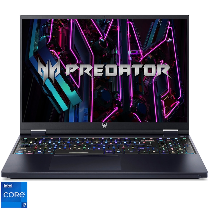 Laptop Gaming Acer Predator Helios 16 cu procesor Intel® Core™ i7-13700HX pana la 5.0 GHz, 16", WUXGA IPS, 165 Hz, 16GB DDR5, 512 GB SSD, NVIDIA® GeForce RTX™ 4050 6GB GDDR6, No OS, Obsidian black
