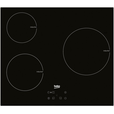 Plita incorporabila Beko HII63400AT, Inductie, 3 zone gatit, Control touch, Afisaj LED, 60cm, Negru