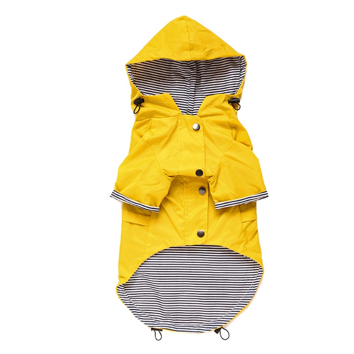 INS Style kutya esőkabát, Vaxiuja, fényvisszaverő gombokkal, eső/vízálló, állítható zsinór, levehető kapucni, 2XL méret, poliészter anyag, sárga