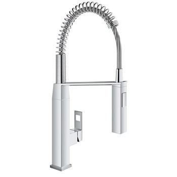 Baterie bucatarie cu dus Grohe Eurocube, 1/2'', monocomanda, filtru ceramic, buton dus/aerator, pivotanta, protectie reflux, rotire 360, anti-calcar, crom Baterie bucatarie cu dus Grohe Eurocube, 1/2'', monocomanda, filtru ceramic, buton dus/aerator, pivotanta, protectie reflux, rotire 360, anti-calcar, crom