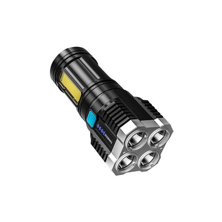 AllFlash LED zseblámpa, újratölthető, USB tartozék, elektronikus kijelző, 4 fénymód, 15x7 cm, fekete, Doty®️