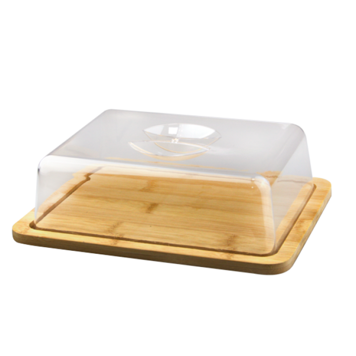 Platou dreptunghiular din bambus pentru servire cu capac transparent RAKI, 24,5x19xh7,4cm