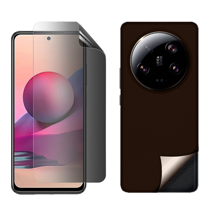 Set Skin Folie Spate, Fata Hydrogel Privacy pentru Xiaomi 13 Ultra, Silicon Hydrogel Regenerabil, Flexible Hydro-Crystal, Optim Solution, Full Glue, Instalare usoara, Maro Inchis, OPTIM SOLUTION