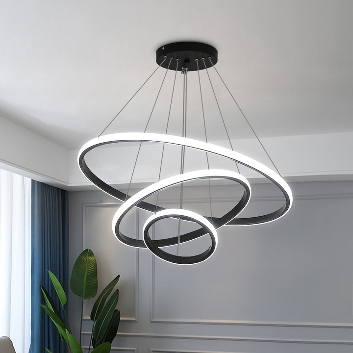 Кръгъл полилей, Goeco, алуминий, 220v, 40w, диаметър 20/40/60 см, 6500k, студена светлина, черен
