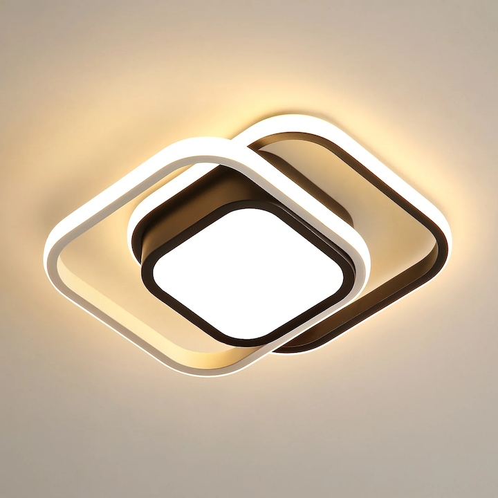 Led плафониера Goeco, Алуминий, 220v, 32w, 27 * 27 * 6 см, Топла светлина, Черна