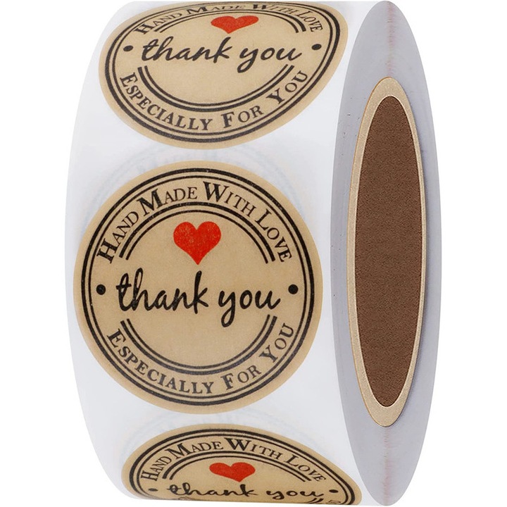 Set etichete autoadezive Thank you, Betrusami, 500 Piese, Maro