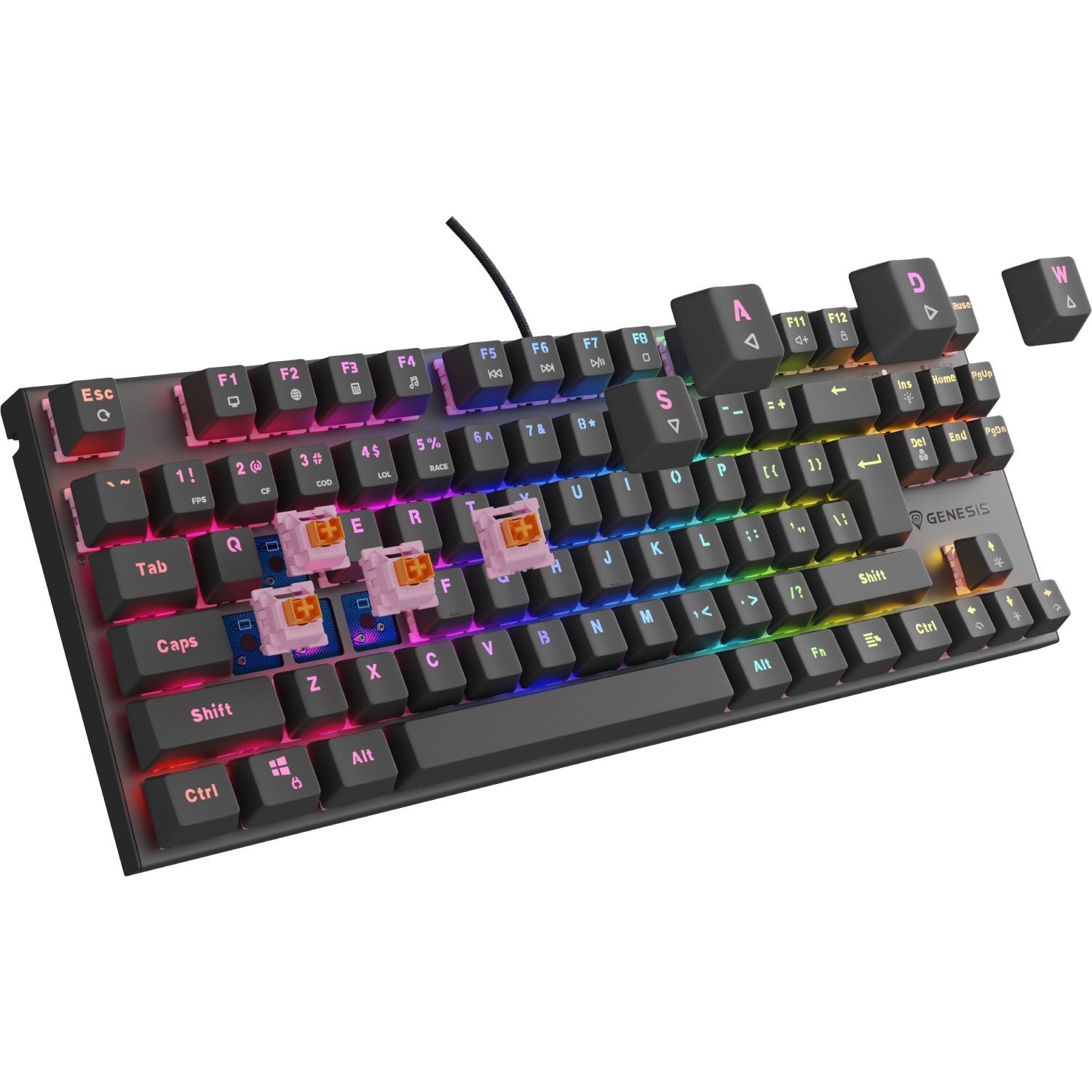 Геймърска клавиатура Genesis Thor 303 TKL Silent Switch, Черен, USB ...