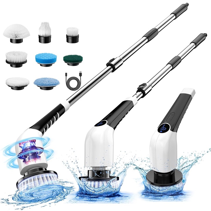 Perie electrica de curatare, Keimi, 8 capete de perie inlocuibile, 3 viteze reglabile, 1 Set, Alb