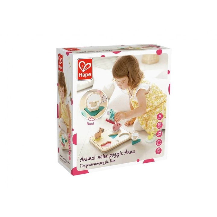 Fából készült hangrejtvény, Hape, Állatok, 6 db