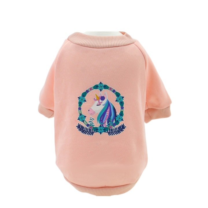 Bluza pentru caini, cu imprimeu unicorn, MDL-10, roz, S