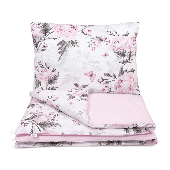 Lenjerie de pat pentru copii, Bumbac, 120x90 cm, Alb/Roz