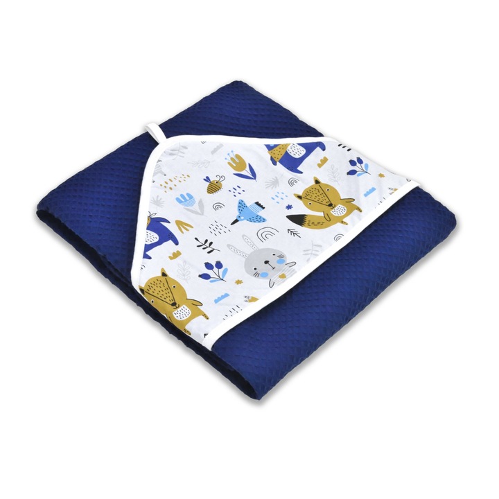 Prosop de baie cu gluga, Pepi, Bumbac, 100x100 cm, Albastru