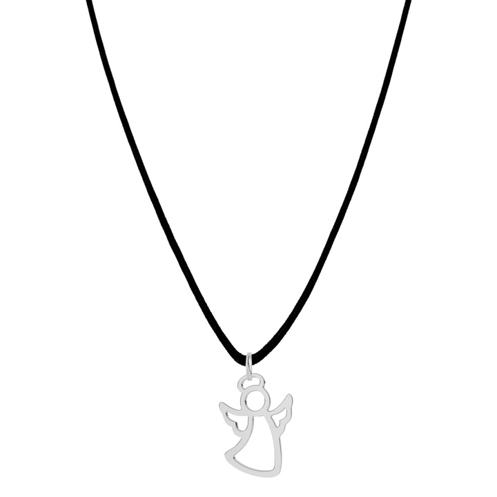 Colier cu pandantiv Inger din Argint 925, snur negru, reglabil pana la 45 cm