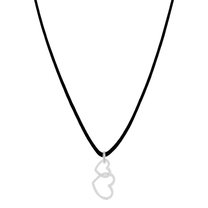 Colier cu pandantiv Inimi din Argint 925, snur negru, reglabil pana la 45 cm