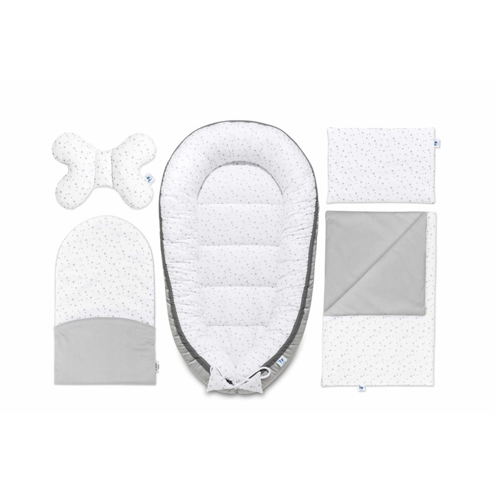 Set cocon pentru bebelusi 5 in 1, Bumbac, 95x55 cm - Gri