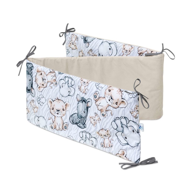 Bariera protectie pentru patut, Safari, Bumbac, Multicolor
