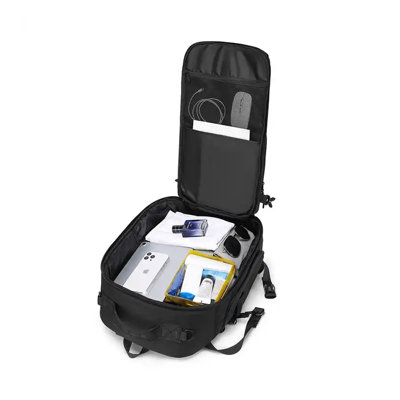 Rucsac multifunctional pentru calatorie, OZUKO, compatibil cu laptop 17.3 inch, impermeabil, anifurt, 35L, suport pentru chei si ochelari, negru