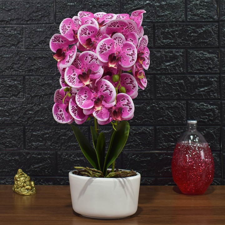 Орхидеи с естествен вид в керамична саксия, 50 см, Naimeed D4848, розово