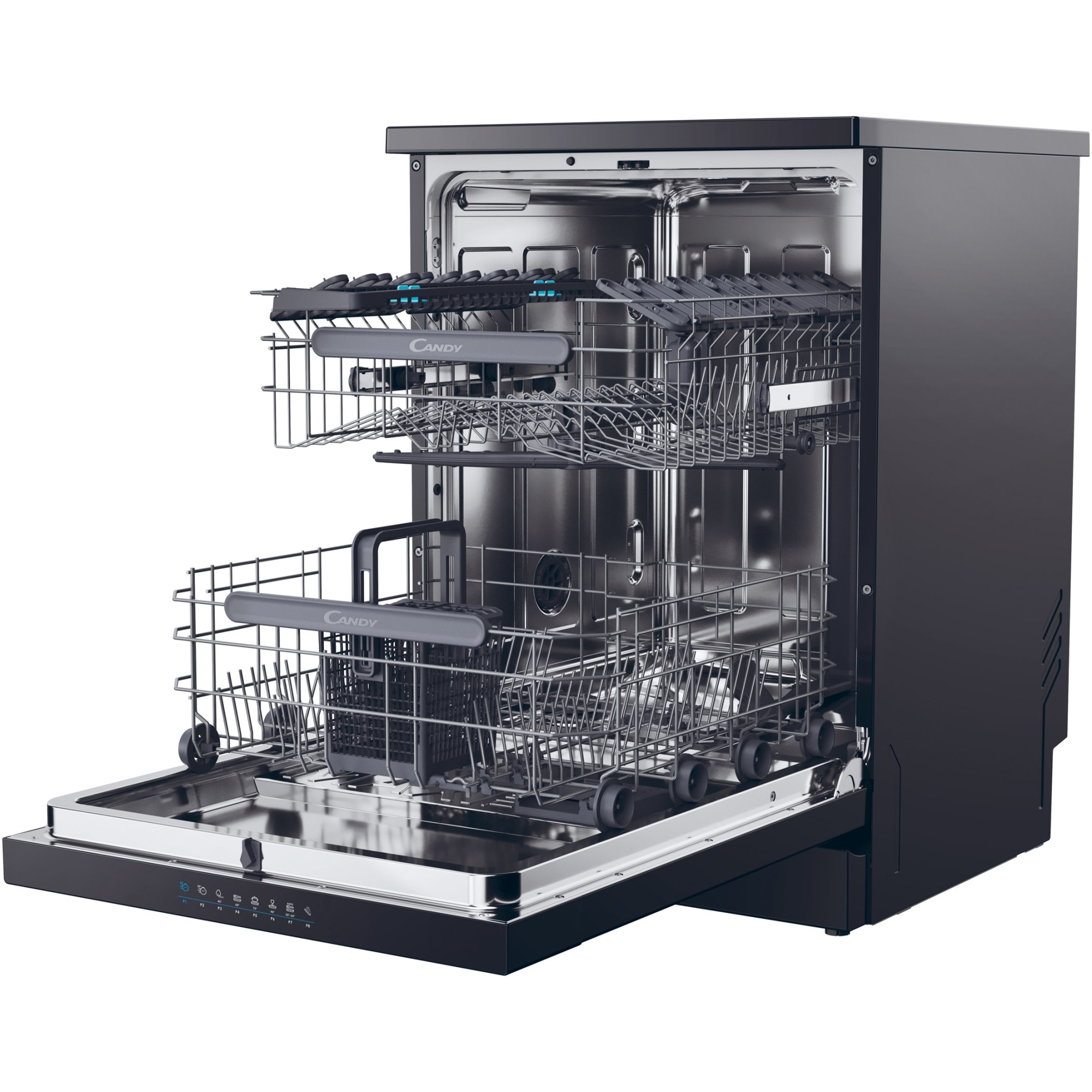 Masina de spalat vase Candy Rapido CF 5C6F0B, 15 seturi, 8 programe, Clasa C, Wi-Fi, Wash & Dry 35', Motor Speed-Drive Inverter, Automatic Open Door, 60 cm, Negru