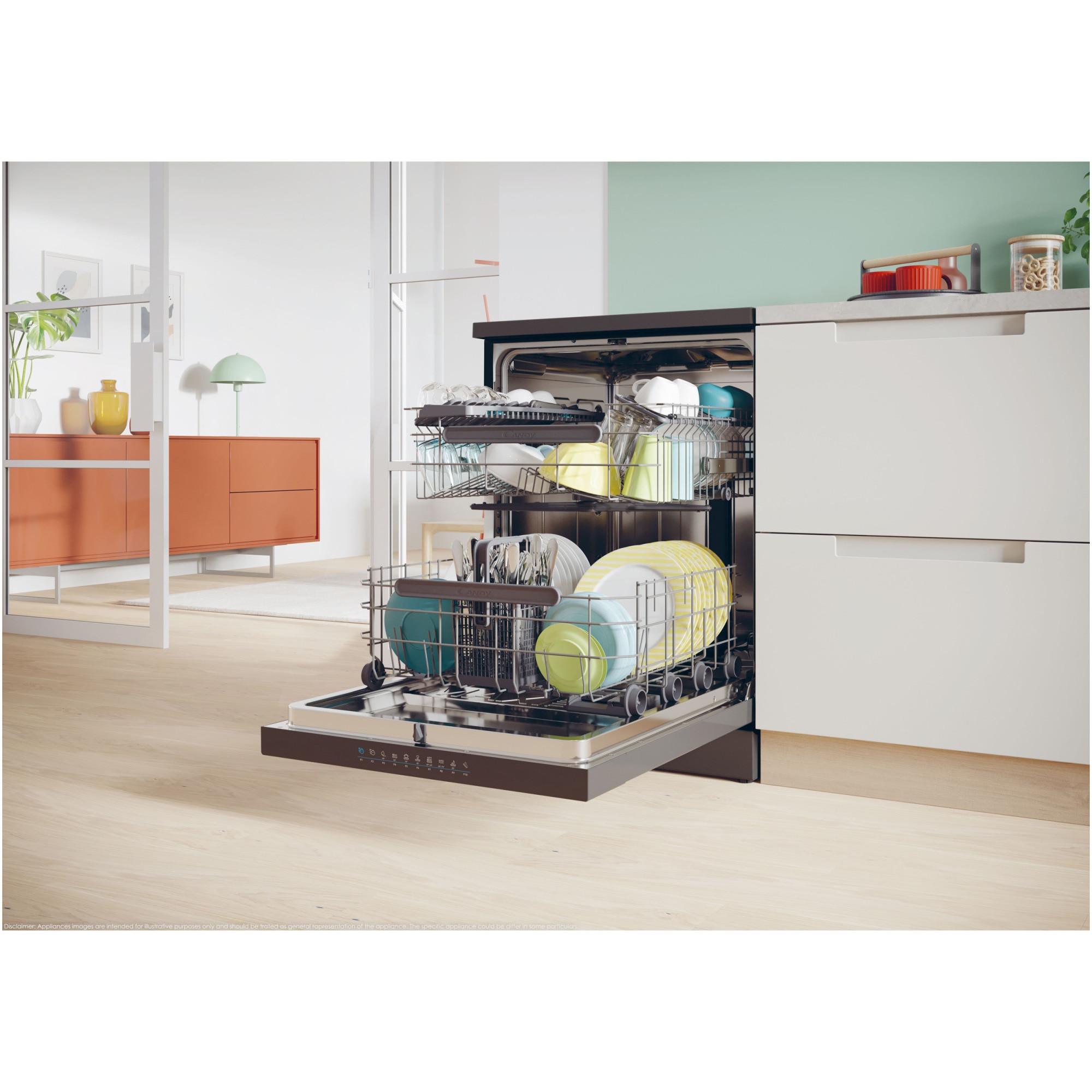 Masina de spalat vase Candy Rapido CF 5C6F0B, 15 seturi, 8 programe, Clasa C, Wi-Fi, Wash & Dry 35', Motor Speed-Drive Inverter, Automatic Open Door, 60 cm, Negru