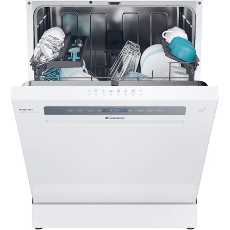 Masina de spalat vase Candy Rapido CF 3C7F0W, 13 seturi, 8 programe, Clasa C, Wi-Fi, Wash & Dry 35', Motor Speed-Drive Inverter, Automatic Open Door, 60cm, Alb