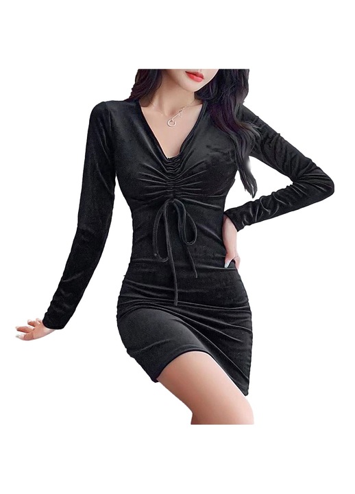 Rochie cu Poliester, Negru, Negru, 2XL