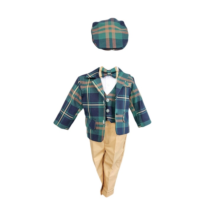 Costum botez, culoare Verde, pentru baieti, varsta 3 luni