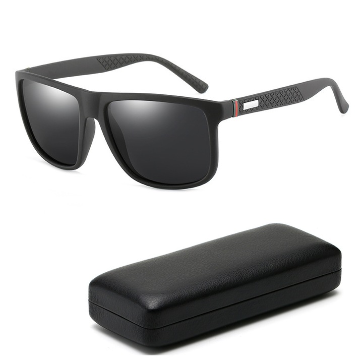 Polarizált napszemüveg, UV 400 védelem, OPRA, fényre sötétedő lencsékkel, ütésálló tokkal, fekete