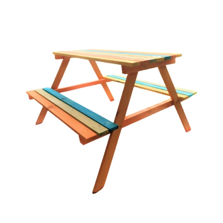 Masa copii cu banci, Lemn 100 x 100 x 65 cm, Multicolor