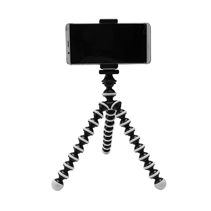 Mini trepied pentru telefon sau camera foto sport, flexibil, Alb-Negru