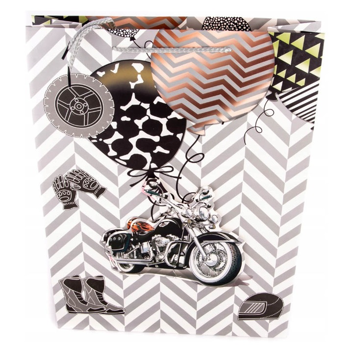 3D vastag papír ajándéktáska húzózsinóros fogantyúkkal 32 x 26 x 10 cm Midex 637007-3, szürke