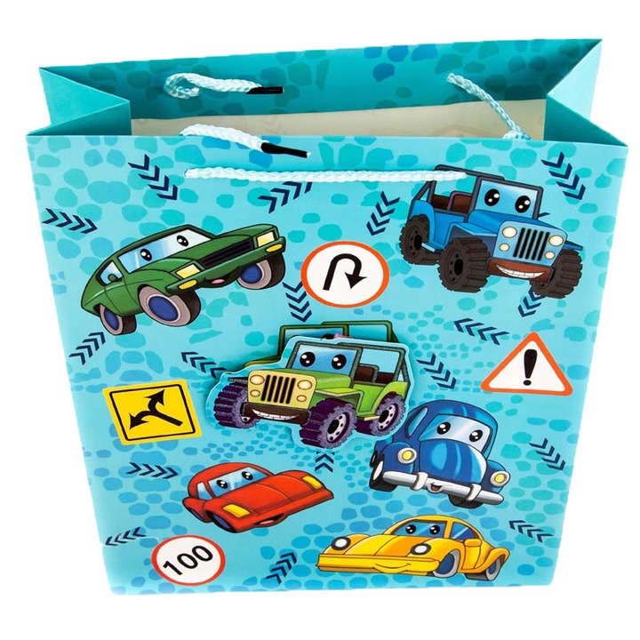 3D vastag papír ajándéktáska húzózsinóros fogantyúkkal 32 x 26 x 10 cm Midex 637007-9, kék