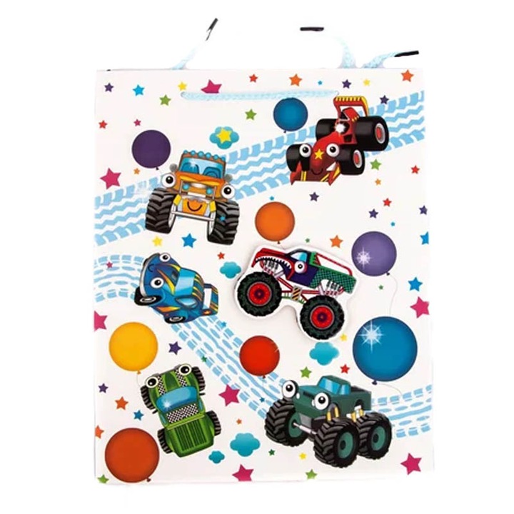 3D vastag papír ajándéktáska húzózsinóros fogantyúkkal 32 x 26 x 10 cm Midex 637007-8, Többszínű