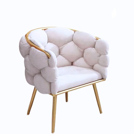 Scaun dining Nordic Luxury din catifea si metal, 53x45x74 cm, alb-auriu