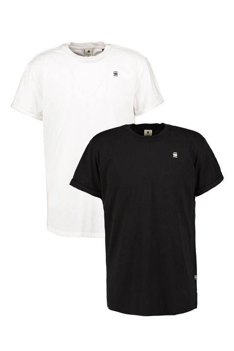G-STAR, Set de tricouri de bumbac organic Lash - 2 piese, Alb/Negru