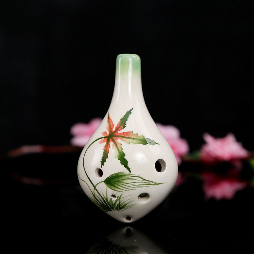 Ocarina ceramica 6 gauri, model frunza de artar, verde/alb eMAG.ro