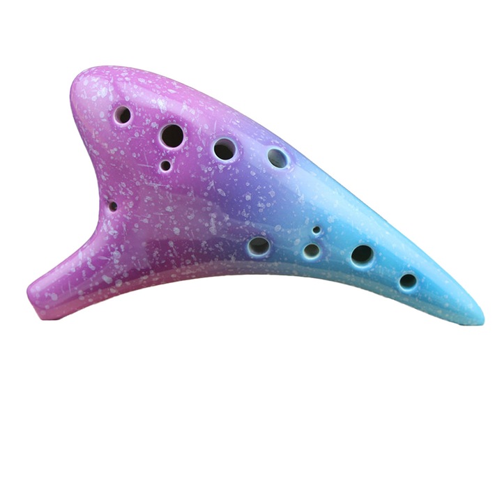 Ocarina Alto C cu 12 gauri, BGHYHYHI, Ceramica, 17.5 x 10 cm, Violet / Albastru