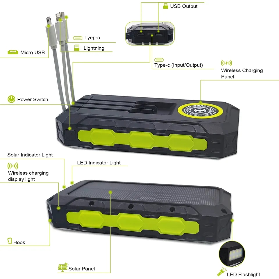 Bateria Externa Wireless Magnetica TU&YA® 24000 mAh, Universala si pentru  Tigara electronica prin cablu USB, Fast Charge 15W, Conform standard Qi,  Compatibila cu Magsafe, Verde Lemon 