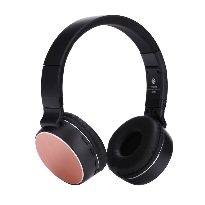 Bluetooth Fejhallgató, beépített mikrofonnal, hívásfogadás/hangerőszabályzó/számváltó, Bluetooth + MicroSD + 3,5mm jack sztereó, Rosegold