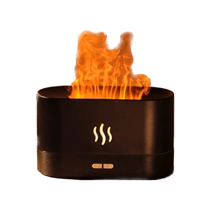 Lánghatású párásító, 7 színű LED aroma- és kromoterápiás ultrahangos diffúzor, 190ml, USB-C tápegység, fekete