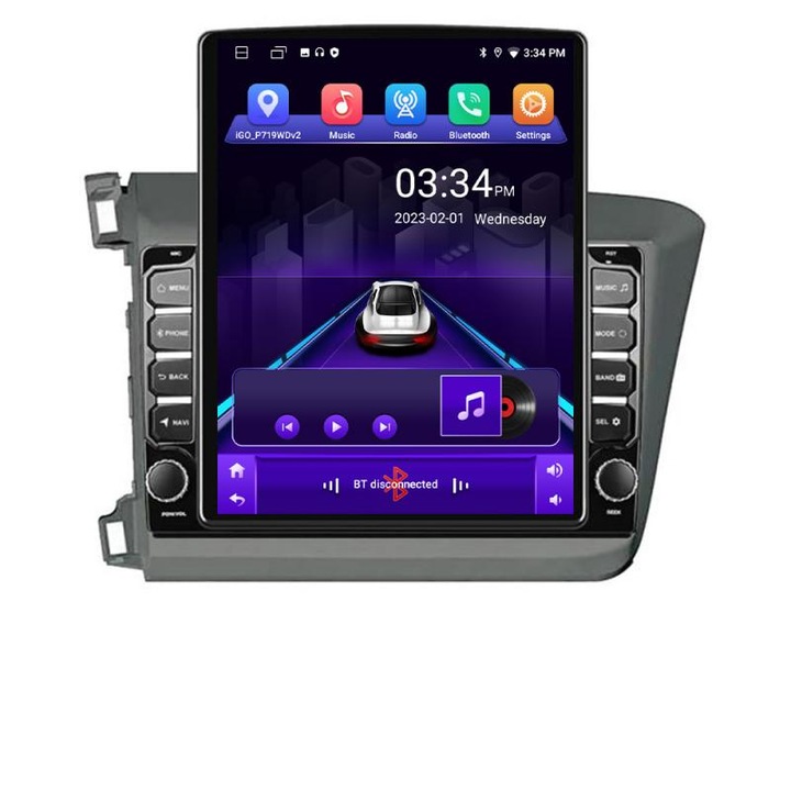 Navigatie dedicata Honda Civic Sedan K-132 ecran tip TESLA 9.7" cu Android Radio Bluetooth Internet GPS WIFI 2+32 DSP Quad Core