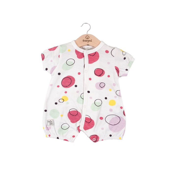 Salopeta bebe fete Babybol, maneca scurta, imprimeu buline, multicolor1, Alb
