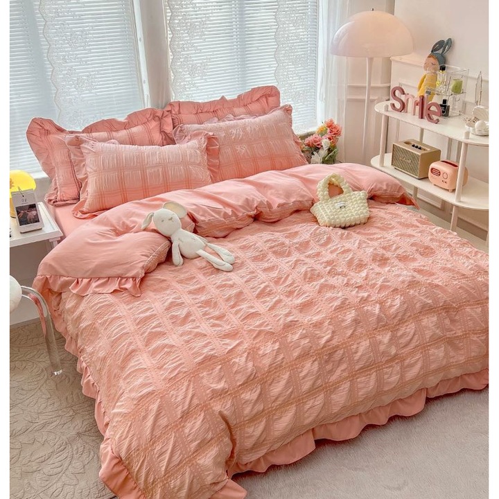Двойно спално бельо, Jojo Home, Памук Крепон, 6 части, 2 лица, Равно, 230x250см, Corai