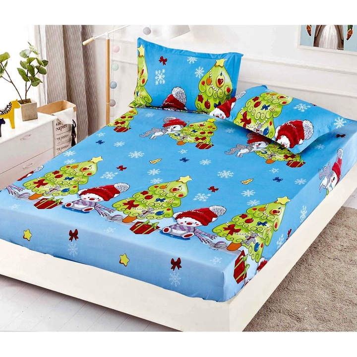 Покривало и калъфки за възглавници, Jojo Home, Finet, 3 части, 1 лице, Коледен принт, 90x200см