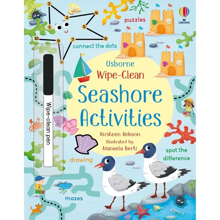 Carte pentru copii, Usborne, Wipe-Clean Seashore Activities, 3+ ani