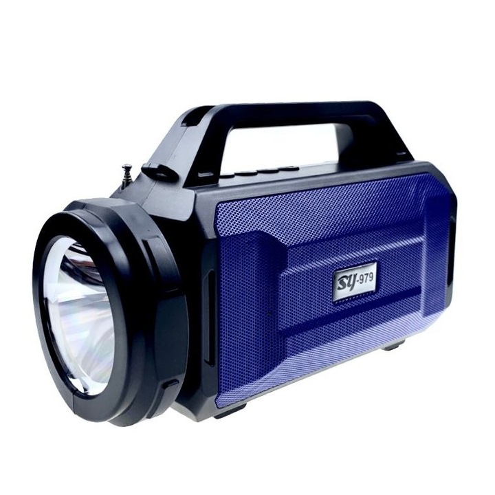Boxa portabila cu radio FM, lanterna si panou solar, Bluetooth, Radio FM/Card TF, USB / Micro Usb, SY-979, Tescomak, culoare albastru