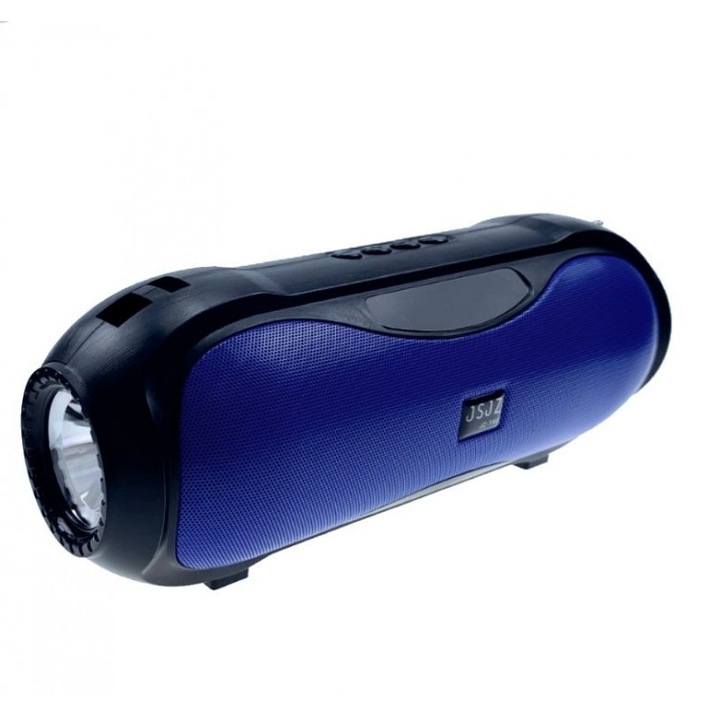 Boxa portabila cu lanterna, incarcare solar si electric, Mp3, Radio FM, intrare USB, Bluetooth, intrare AUX si kit hands-free, JZ-160, JSJZ, culoare albastru