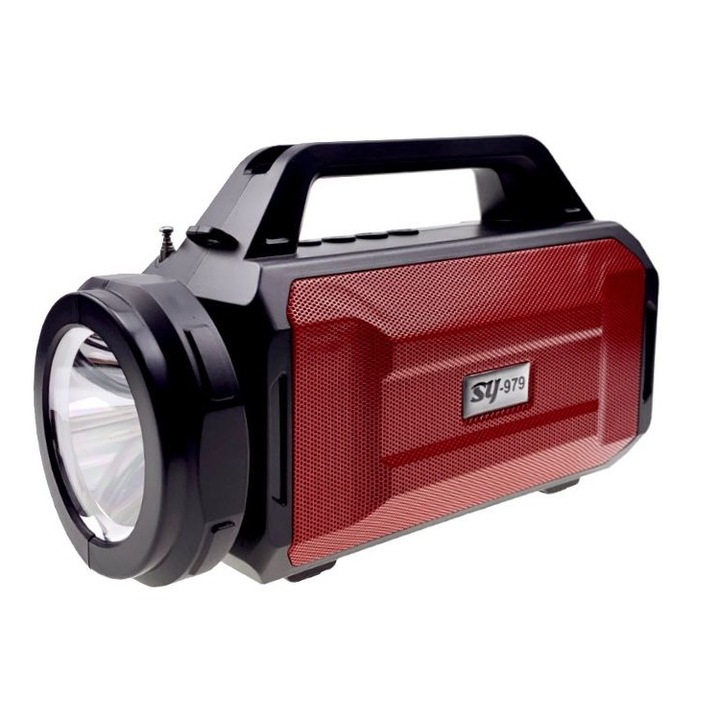 Boxa portabila cu radio FM, lanterna si panou solar, Bluetooth, Radio FM/Card TF, USB / Micro Usb, SY-979, Tescomak, culoare rosu